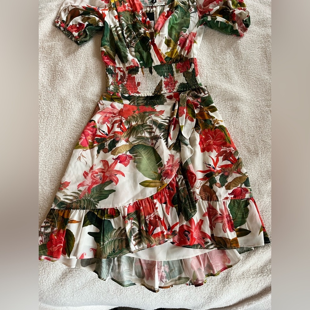 Gianni Bini Floral Puff Sleeve Wrap Top (XS) & Ruffle Tie Skirt Women’s Size 2 - Picture 14 of 15